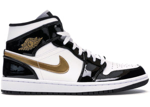 Air Jordan 1 Mid Patent Black White Gold